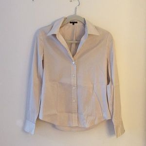 Theory beige and white striped button down